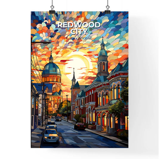 Redwood City, California, A Poster of a street with cars and buildings in the background Default Title