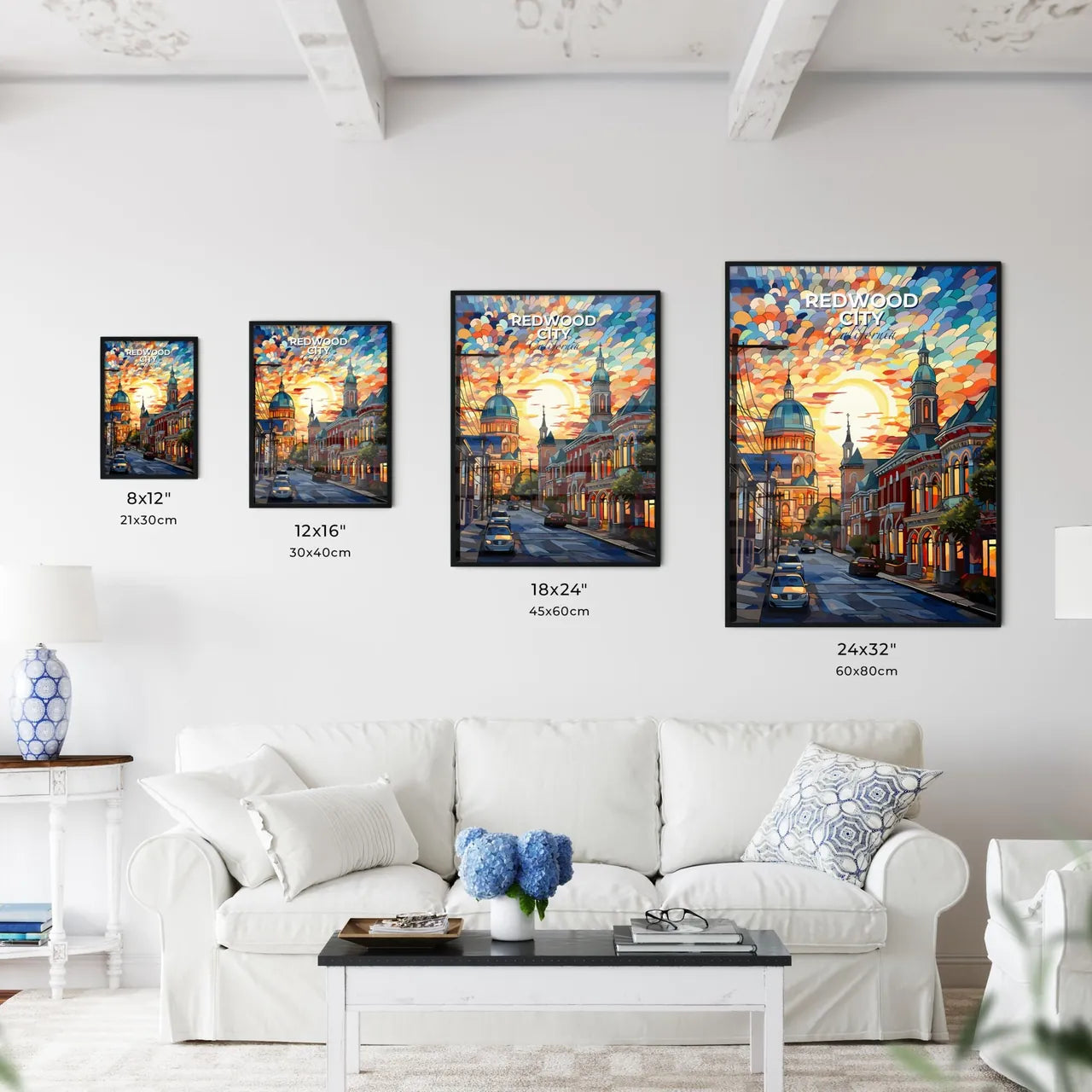 Redwood City, California, A Poster of a street with cars and buildings in the background Default Title