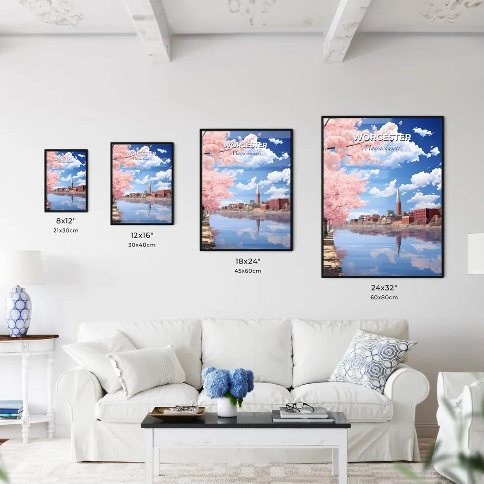 Worcester, Massachusetts, A Poster of a body of water with pink trees and buildings Default Title