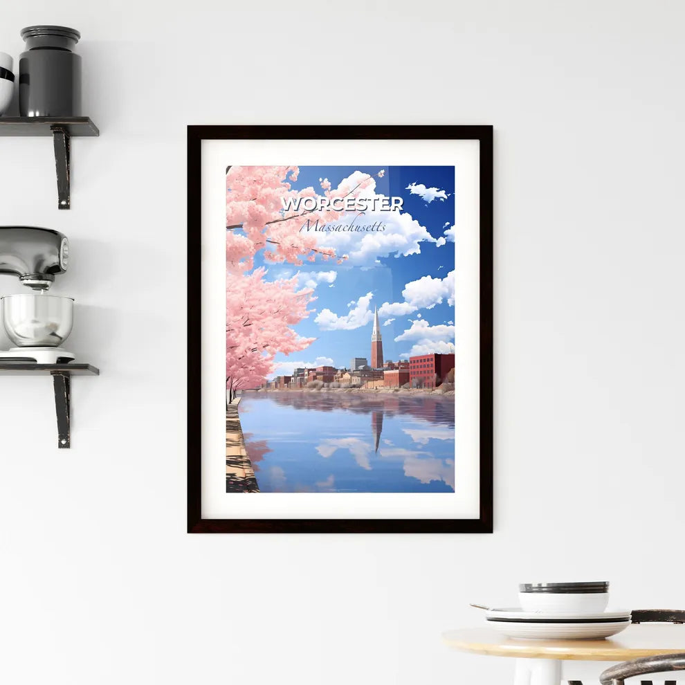 Worcester, Massachusetts, A Poster of a body of water with pink trees and buildings Default Title