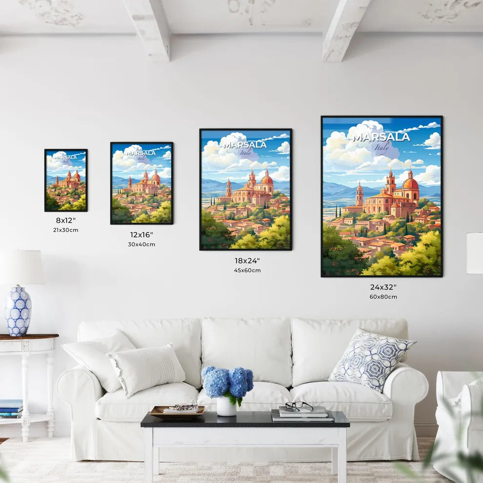 Marsala, Italy, A Poster of a painting of a town with a red roof Default Title