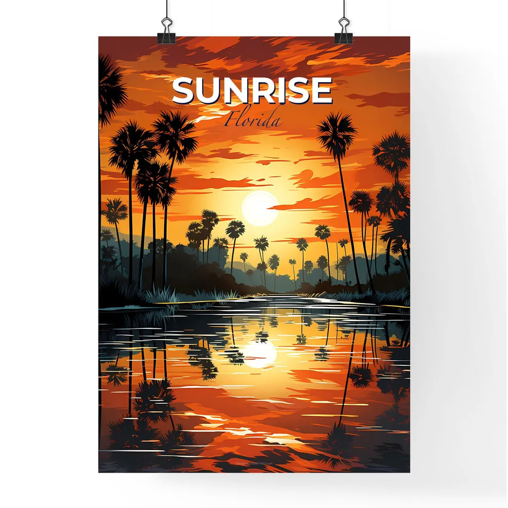 Sunrise, Florida, A Poster of a sunset over a body of water with palm trees Default Title