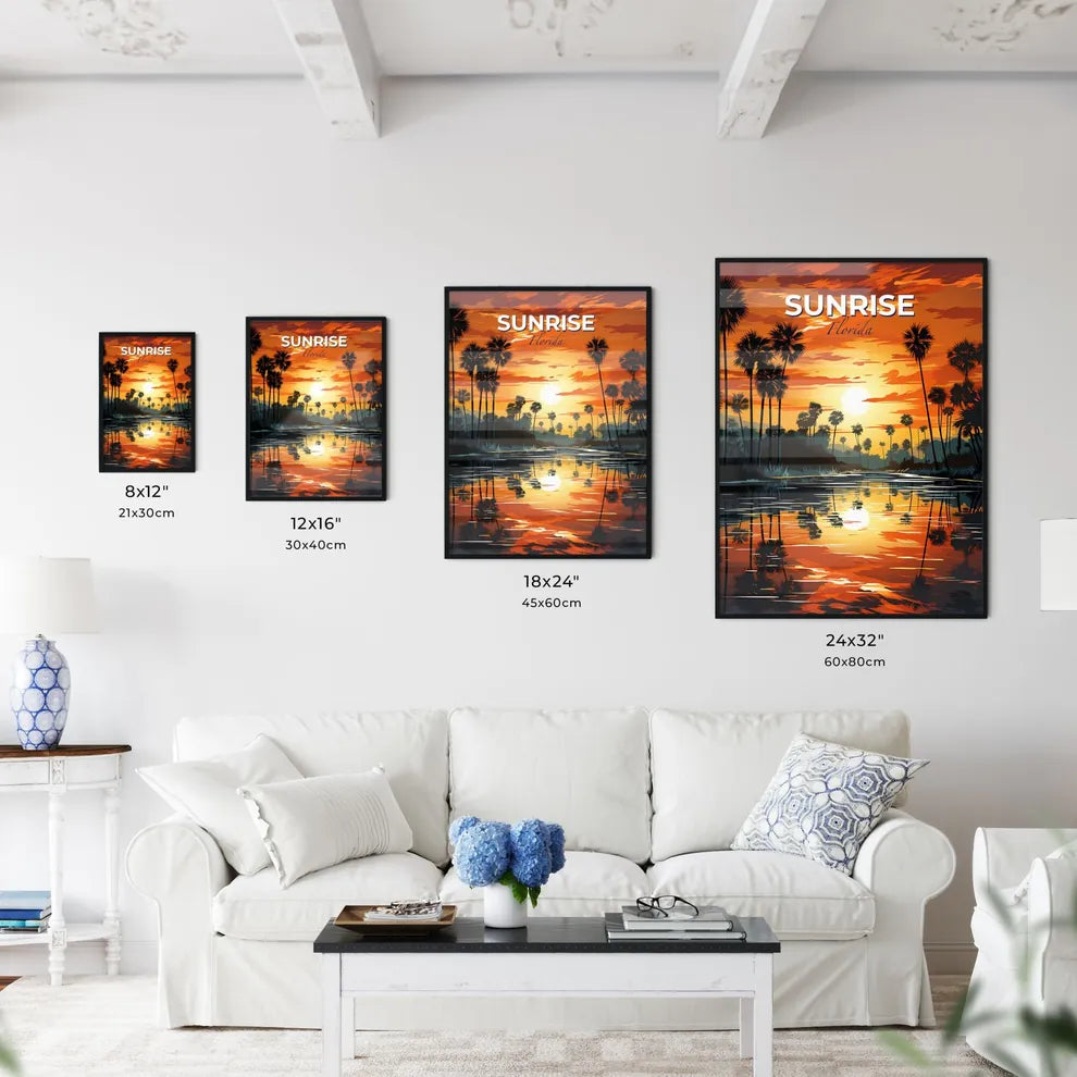 Sunrise, Florida, A Poster of a sunset over a body of water with palm trees Default Title