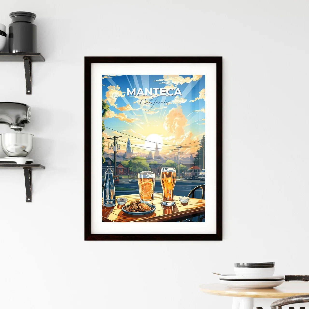Manteca, California, A Poster of a table with drinks and snacks on it Default Title