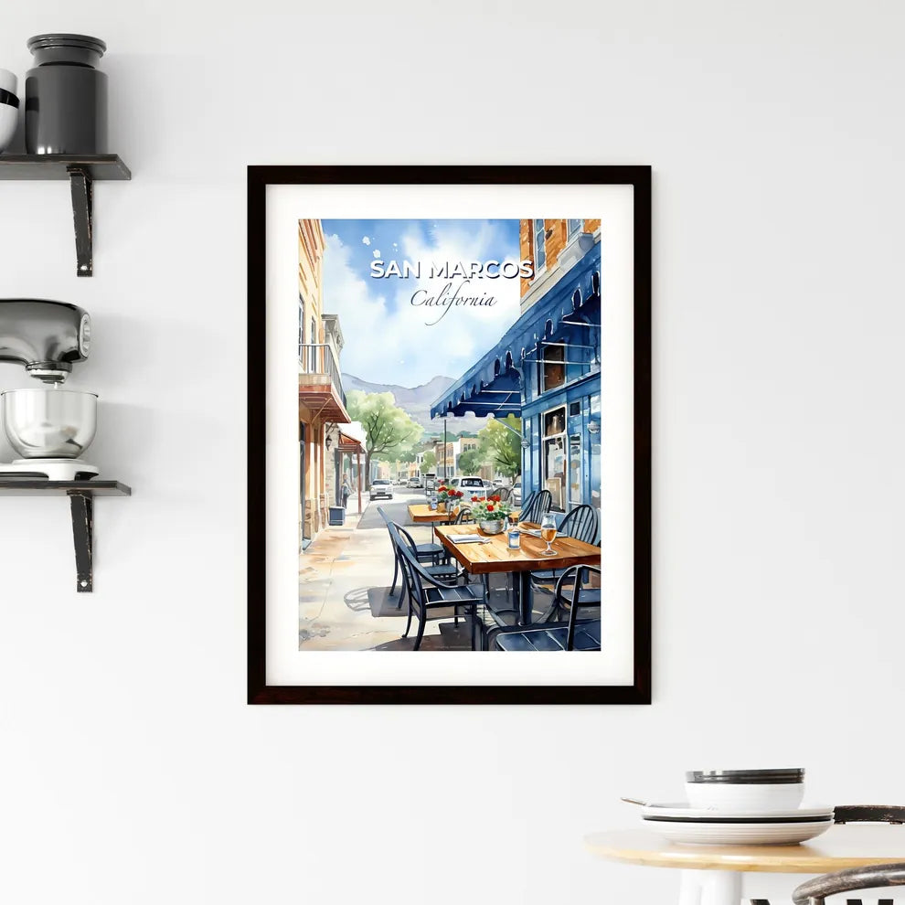 San Marcos, California, A Poster of a watercolor of a street with tables and chairs Default Title