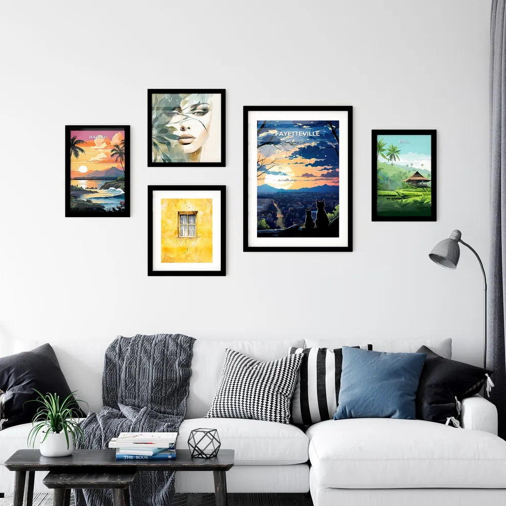 Fayetteville, Arkansas, A Poster of two cats sitting on a rock looking at a city Default Title