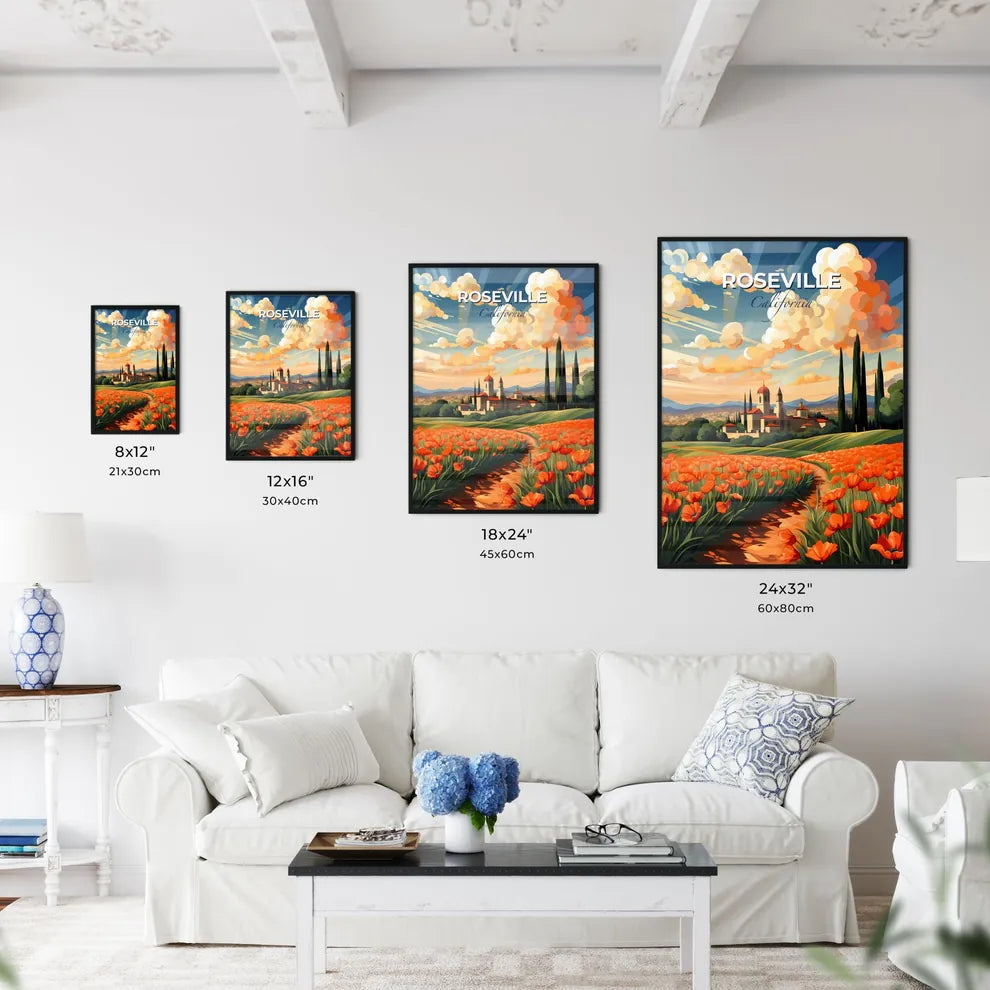 Roseville, California, A Poster of a field of flowers with a castle in the background Default Title