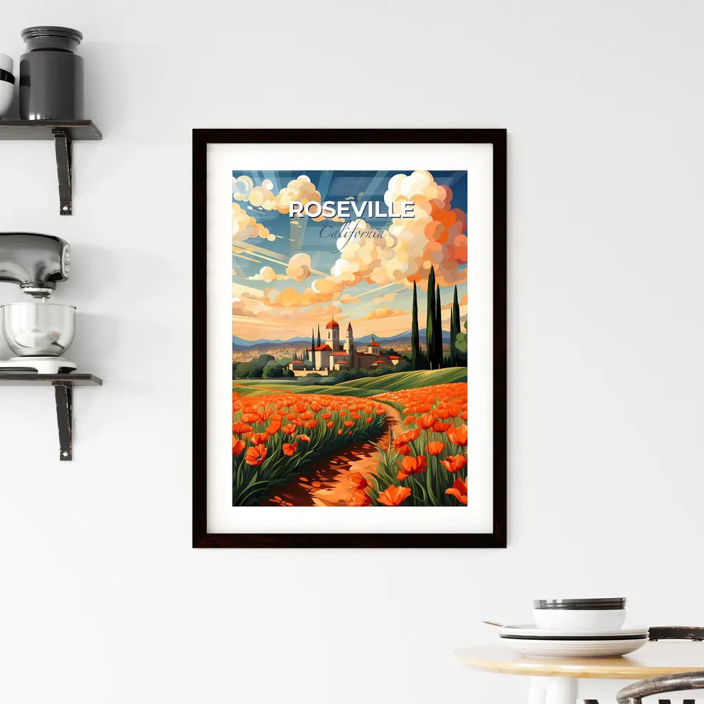 Roseville, California, A Poster of a field of flowers with a castle in the background Default Title