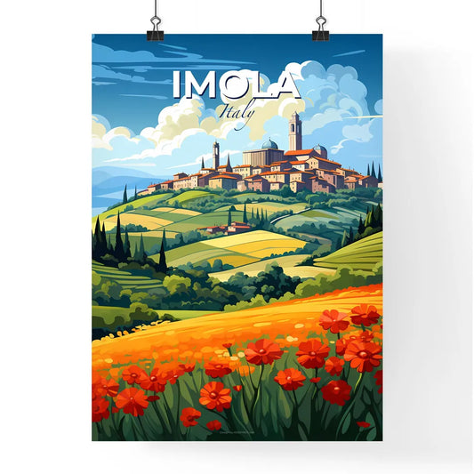 Imola, Italy, A Poster of a landscape with a town and flowers Default Title
