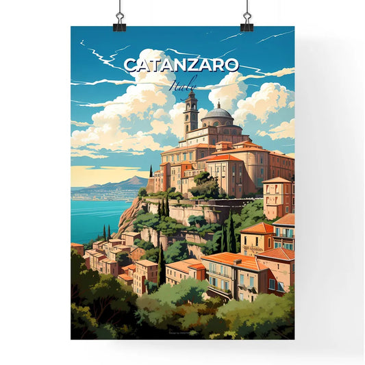Catanzaro, Italy, A Poster of a large building on a cliff above a body of water Default Title