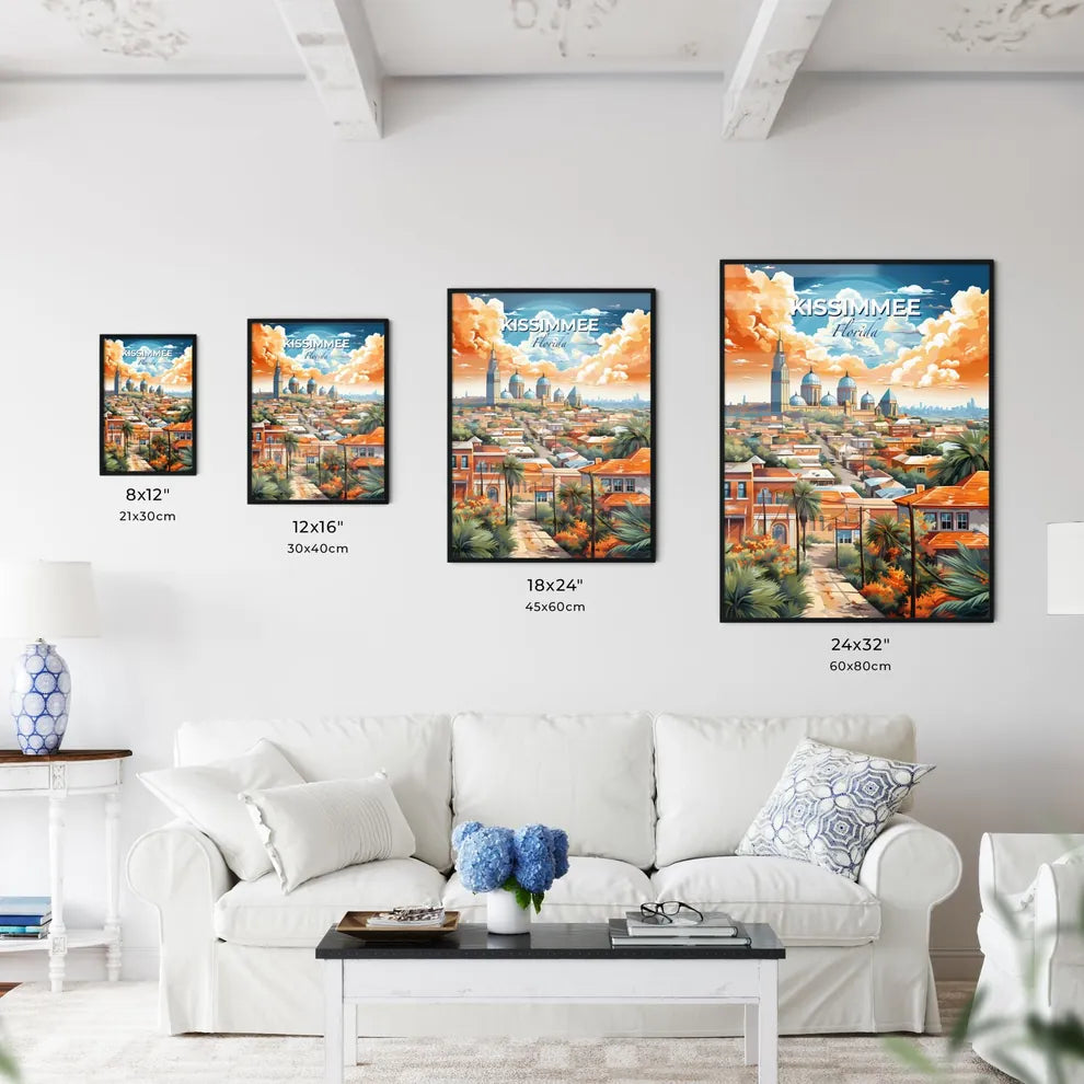 Kissimmee, Florida, A Poster of a city with a large building and a street with palm trees Default Title