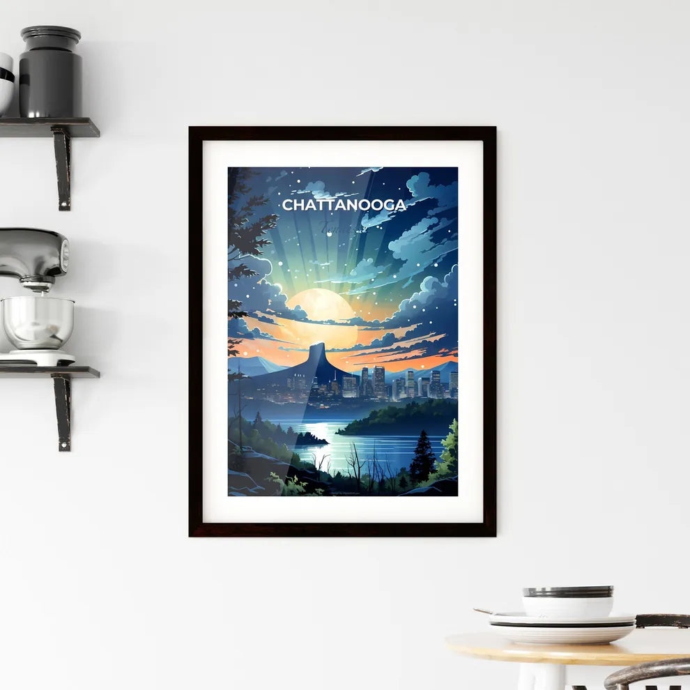 Chattanooga, Tennessee, A Poster of a cityscape with a river and trees Default Title