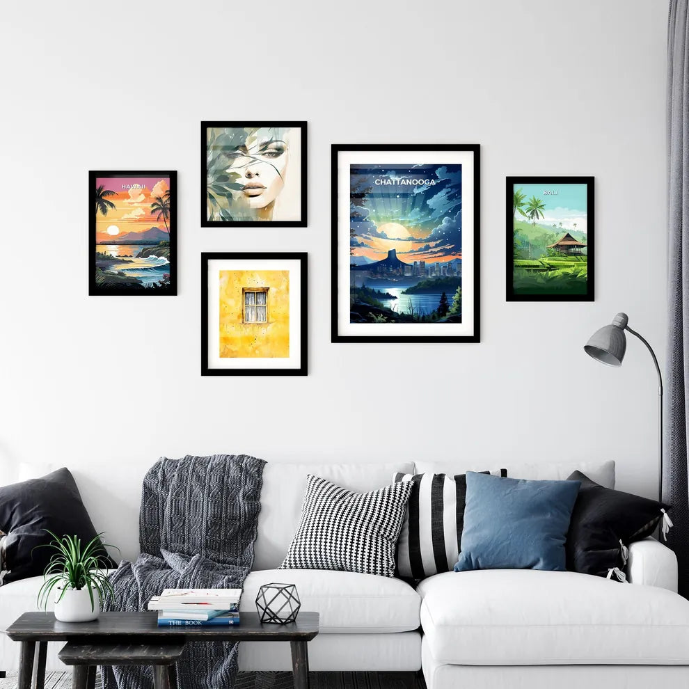 Chattanooga, Tennessee, A Poster of a cityscape with a river and trees Default Title