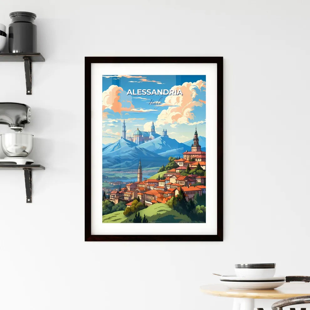 Alessandria, Italy, A Poster of a town on a hill with mountains and trees Default Title