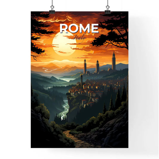 Rome, Italy, A Poster of a landscape with a city and a river Default Title