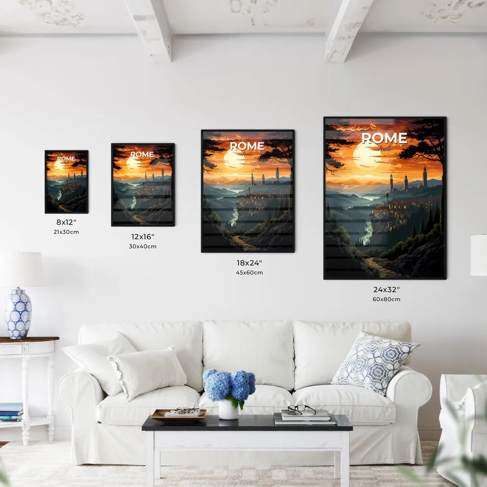 Rome, Italy, A Poster of a landscape with a city and a river Default Title