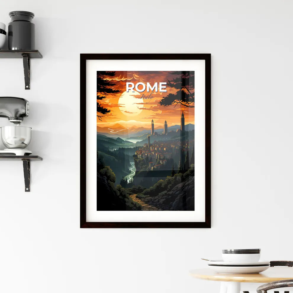 Rome, Italy, A Poster of a landscape with a city and a river Default Title