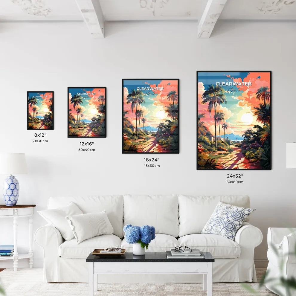 Clearwater, Florida, A Poster of a road with palm trees and a sunset Default Title
