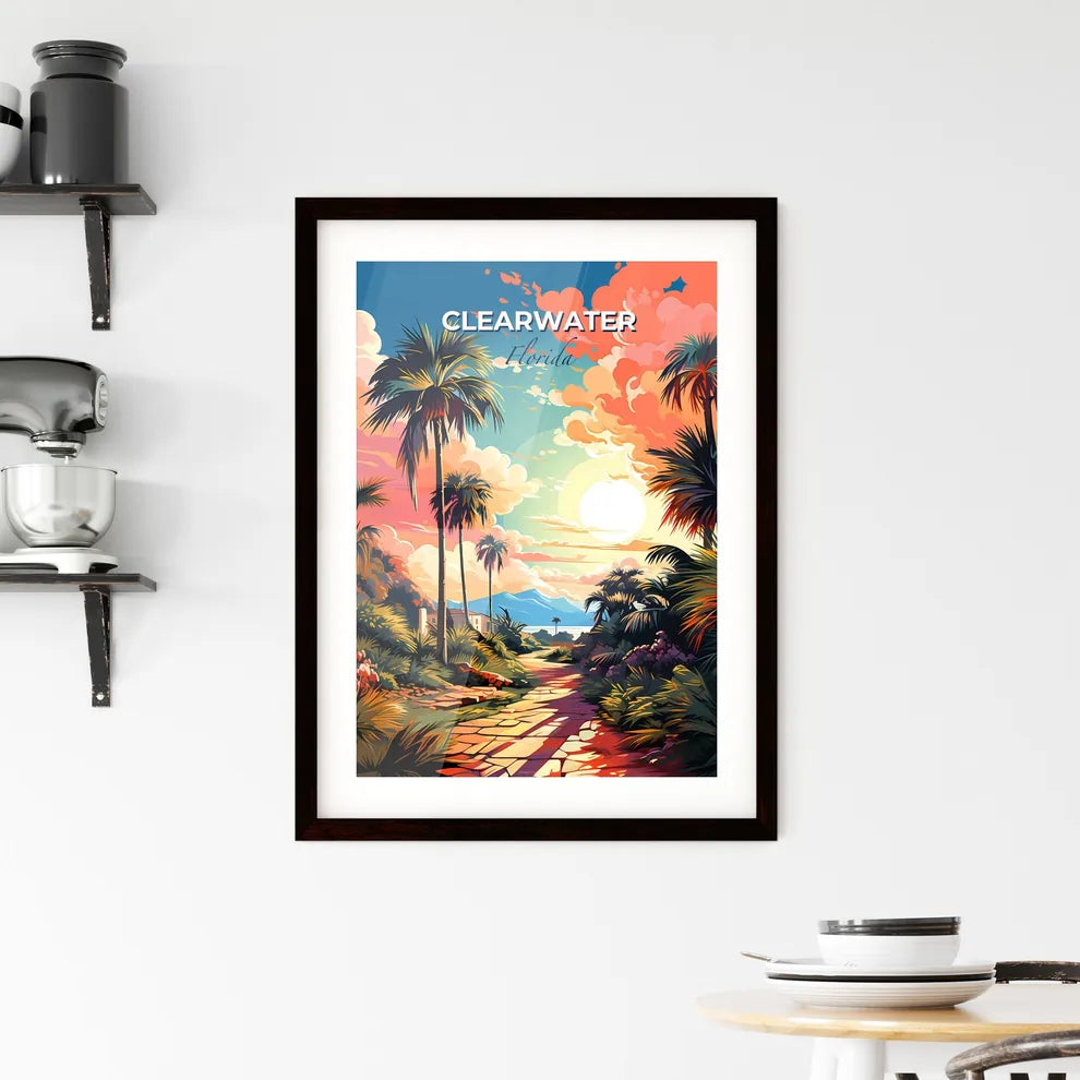 Clearwater, Florida, A Poster of a road with palm trees and a sunset Default Title
