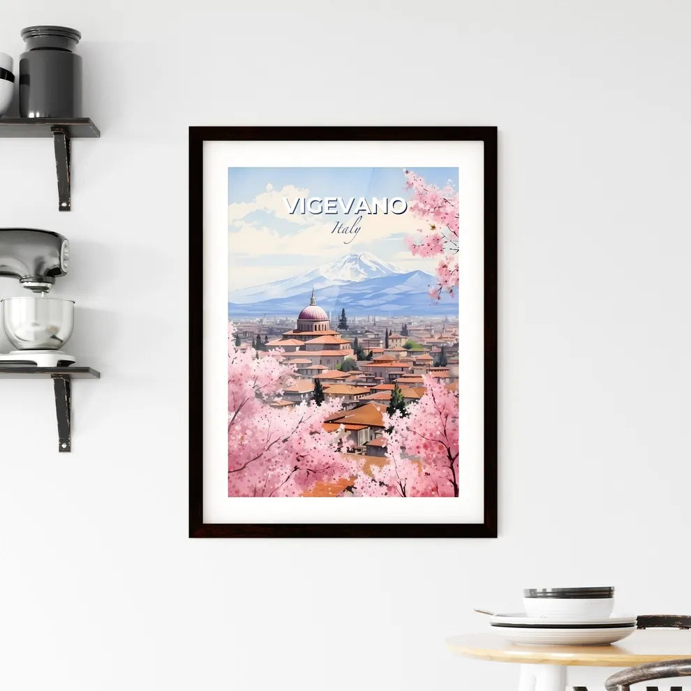 Vigevano, Italy, A Poster of a city with a mountain in the background Default Title