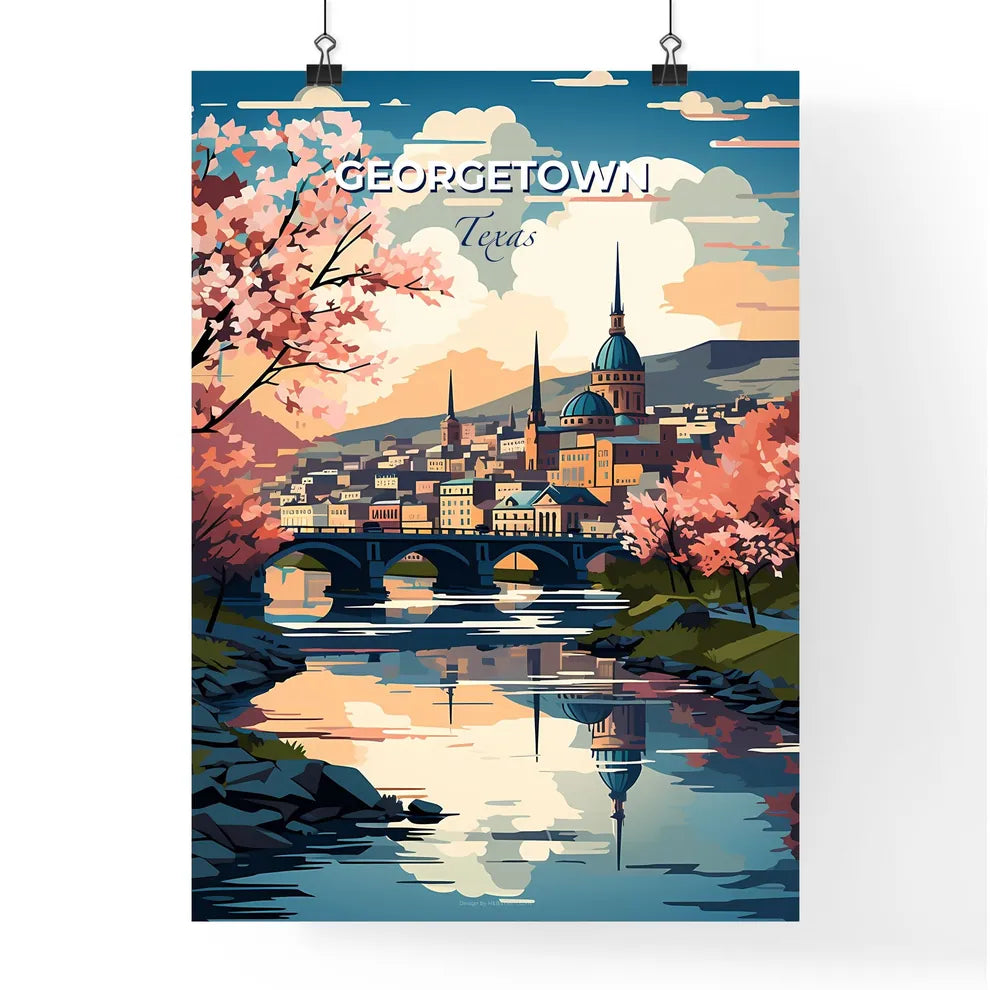 Georgetown, Texas, A Poster of a river with a bridge and a city in the background Default Title