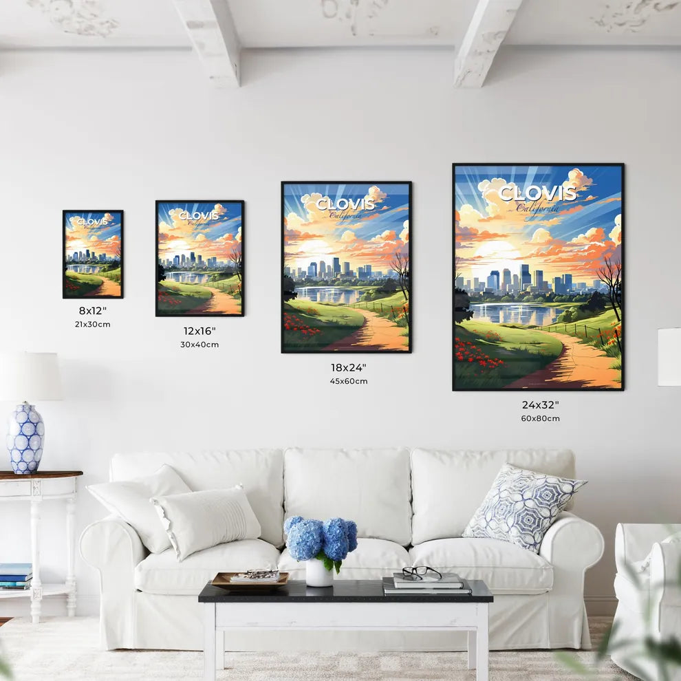 Clovis, California, A Poster of a landscape with a city and a lake Default Title