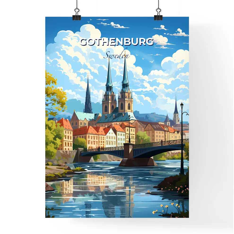 Gothenburg, Sweden, A Poster of a bridge over a river with buildings and trees Default Title