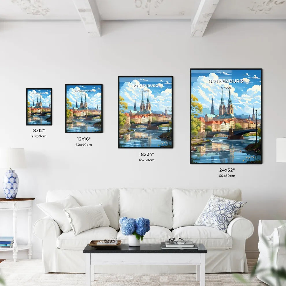 Gothenburg, Sweden, A Poster of a bridge over a river with buildings and trees Default Title