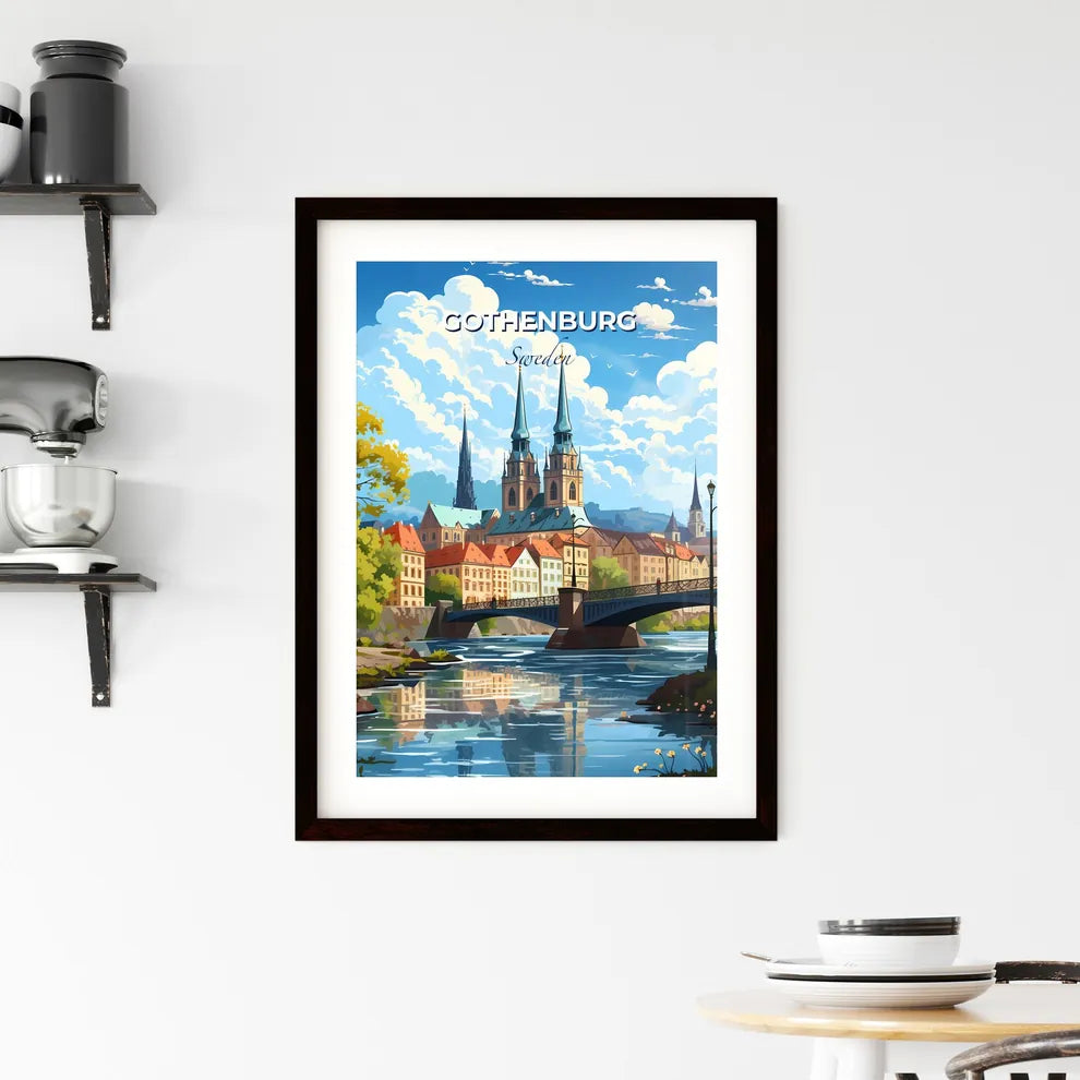 Gothenburg, Sweden, A Poster of a bridge over a river with buildings and trees Default Title