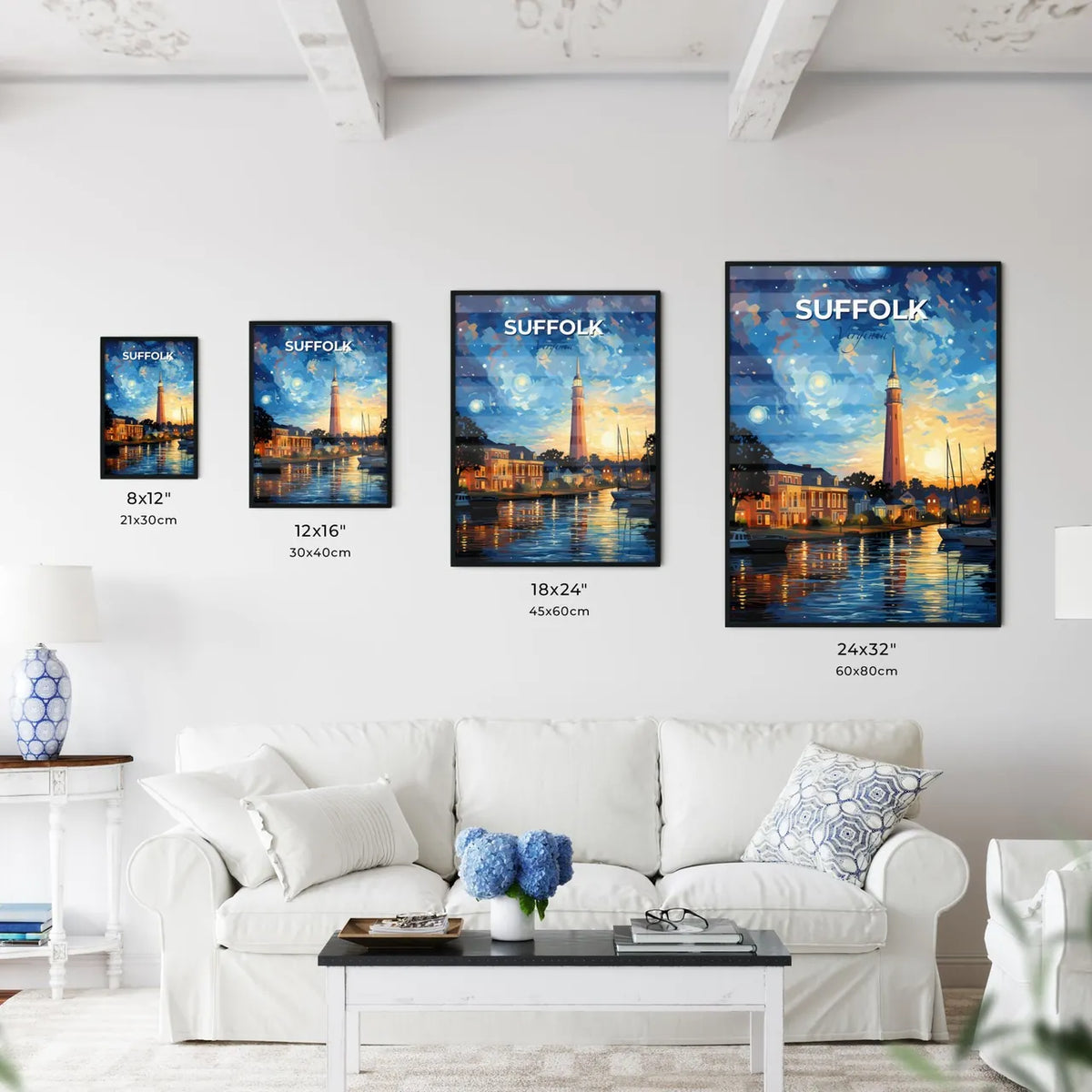 Suffolk, Virginia, A Poster of a water body with boats and a tower in the background Default Title