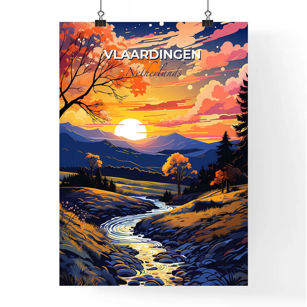 Vlaardingen, Netherlands, A Poster of a river running through a valley with trees and mountains Default Title