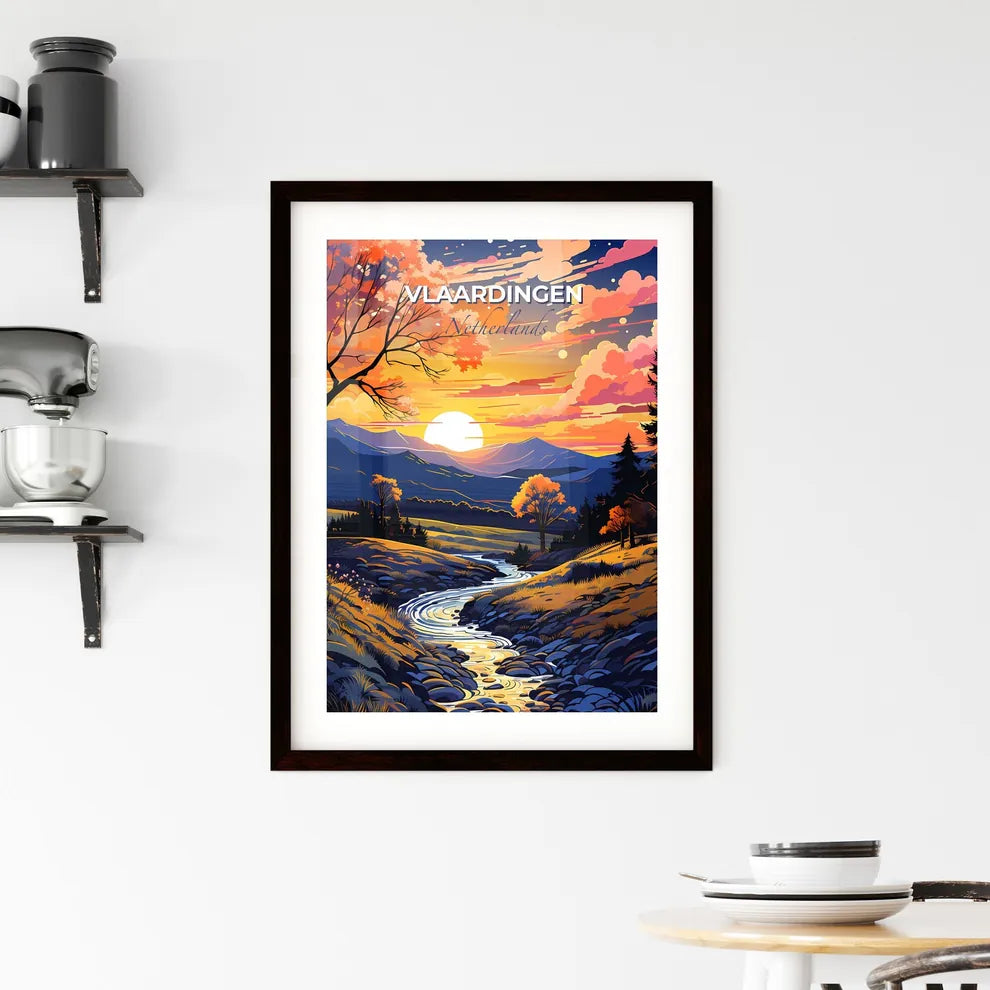 Vlaardingen, Netherlands, A Poster of a river running through a valley with trees and mountains Default Title