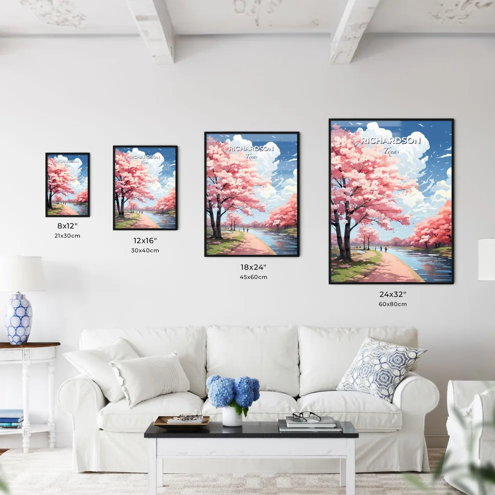 Richardson, Texas, A Poster of a path with pink trees and a river Default Title