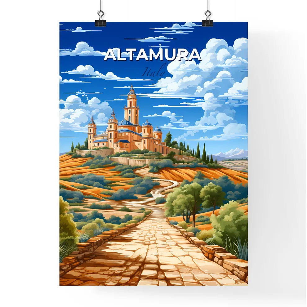 Altamura, Italy, A Poster of a stone path leading to a castle on a hill Default Title