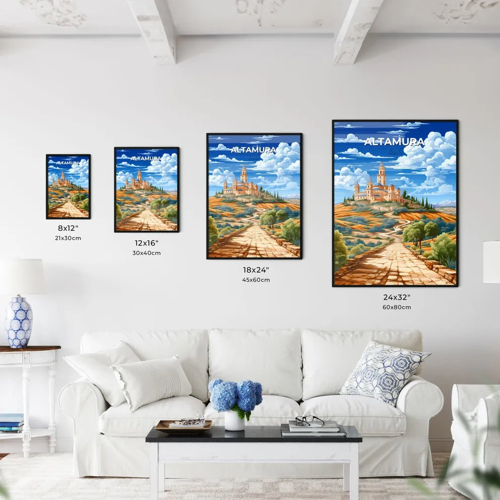 Altamura, Italy, A Poster of a stone path leading to a castle on a hill Default Title