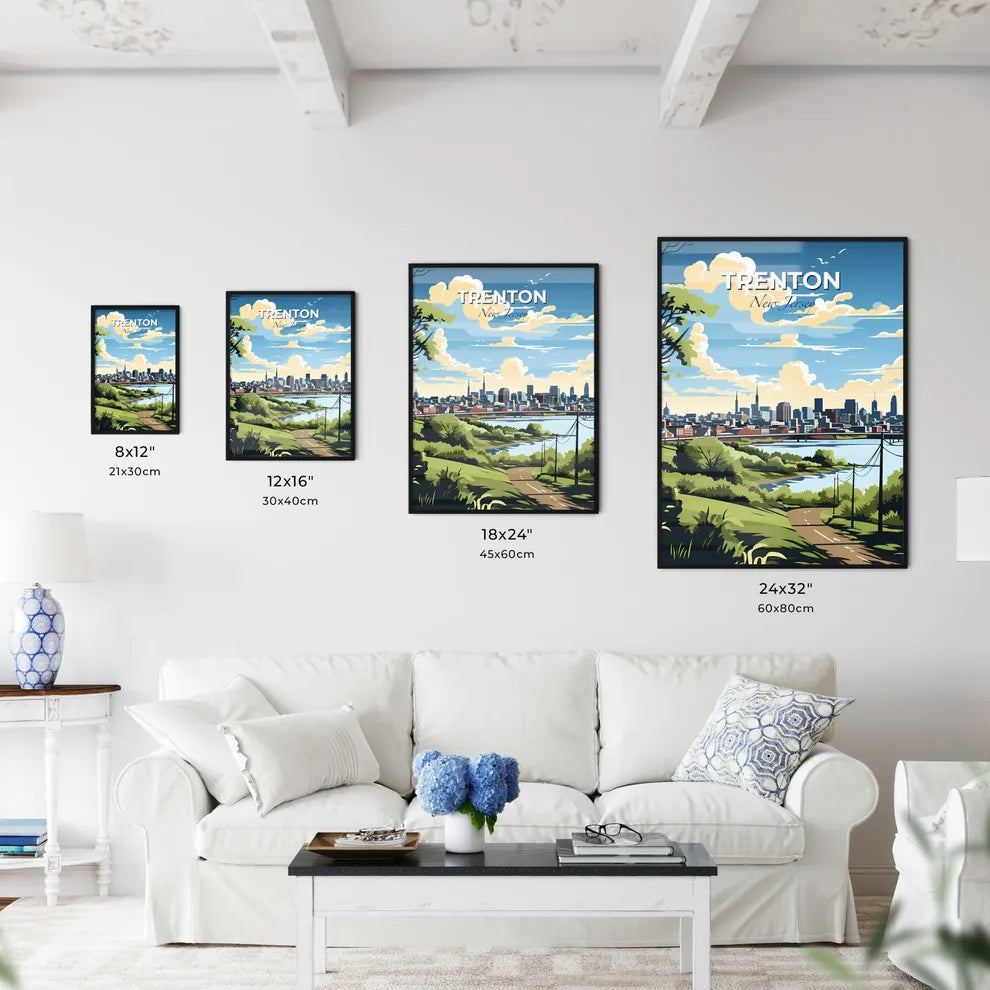 Trenton, New Jersey, A Poster of a landscape of a city with a river and trees Default Title