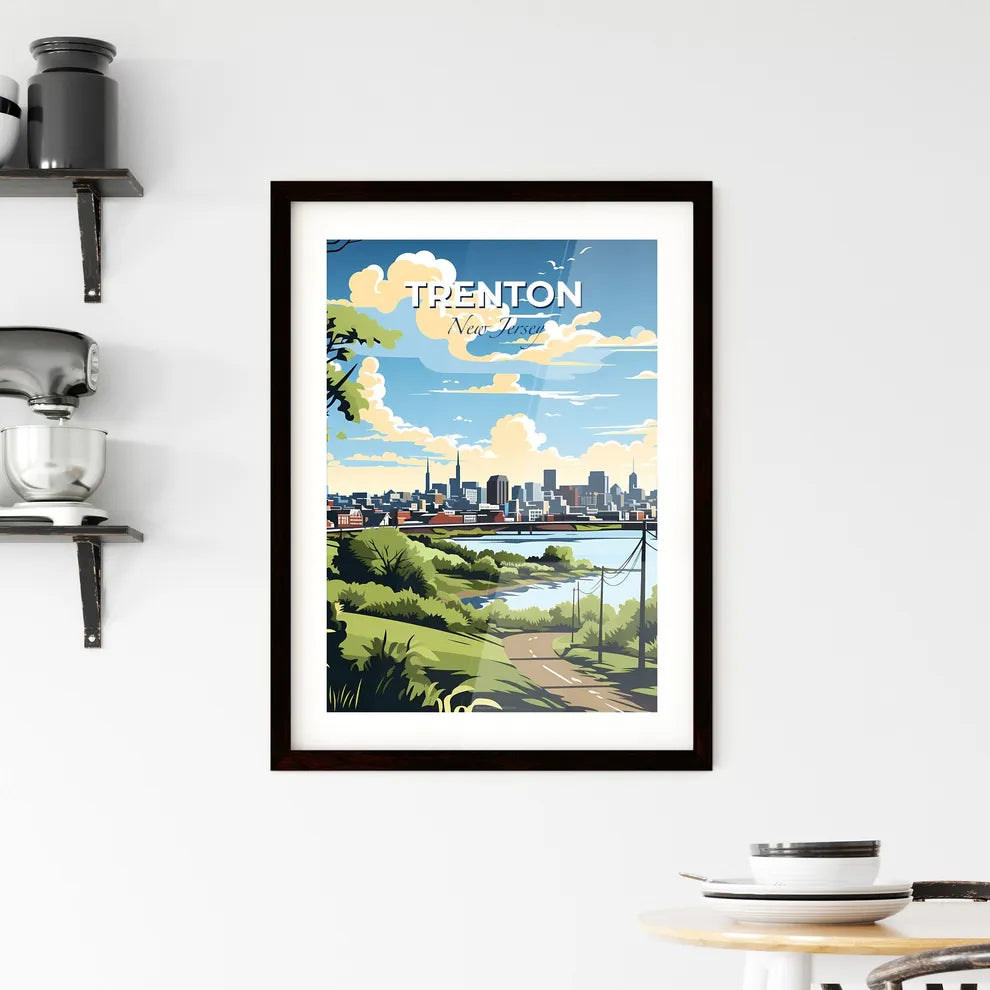Trenton, New Jersey, A Poster of a landscape of a city with a river and trees Default Title