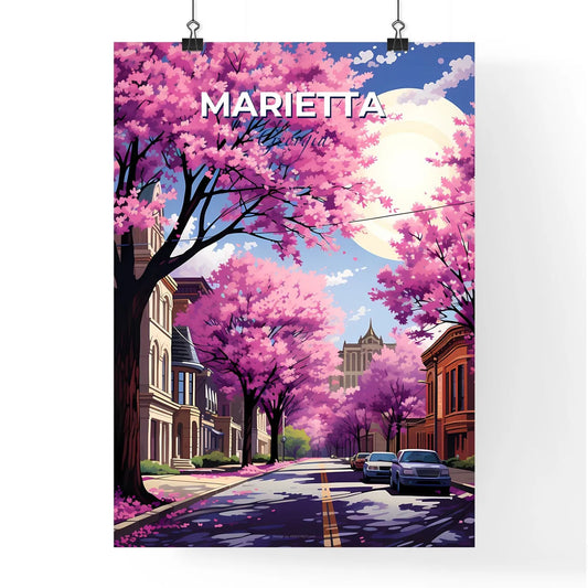 Marietta, Georgia, A Poster of a street with pink trees and buildings Default Title