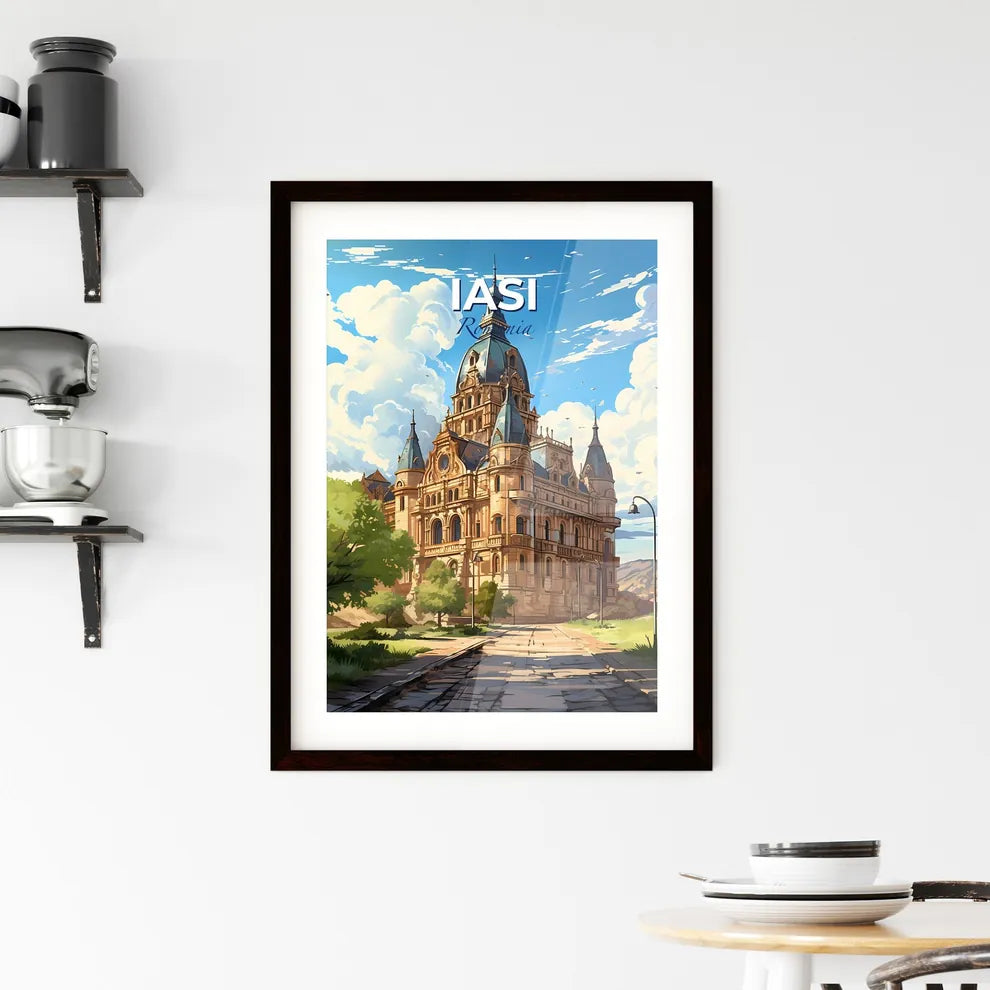 Iasi, Romania, A Poster of a large stone building with a steeple and trees Default Title