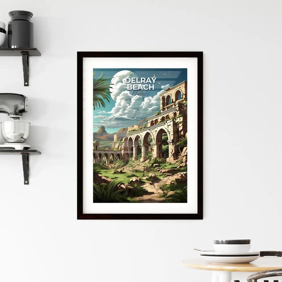 Delray Beach, Florida, A Poster of a stone structure with arches and trees Default Title