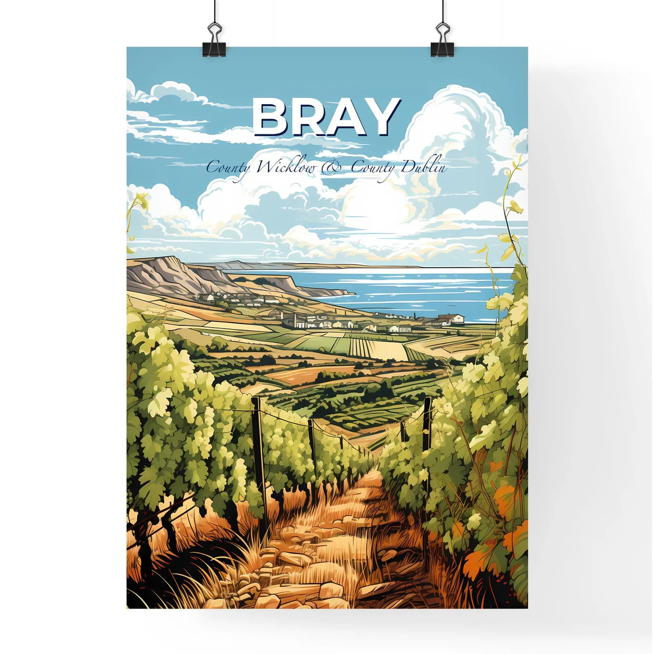 Bray, County Wicklow & County Dublin, A Poster of a landscape with a hill and a body of water Default Title