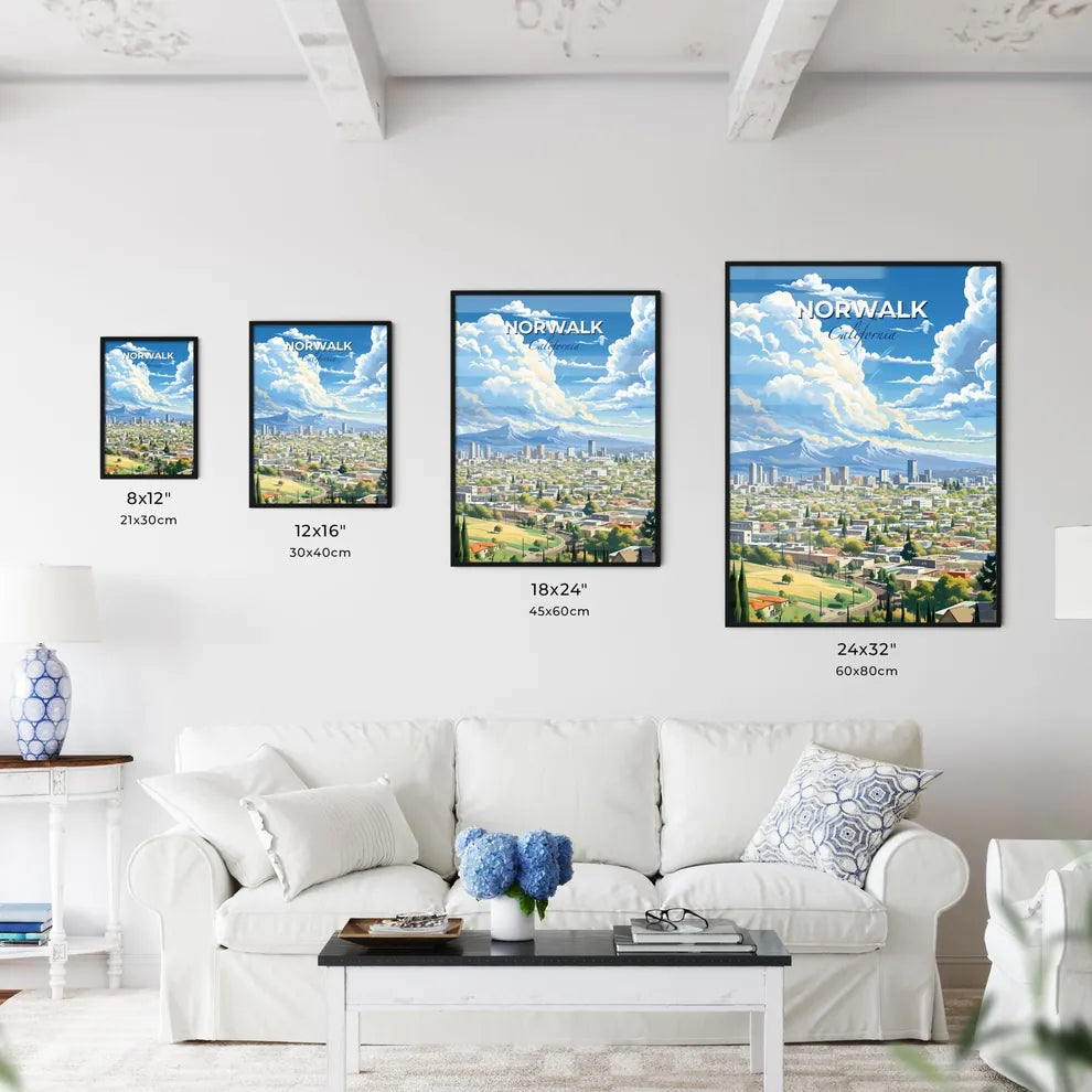 Norwalk, California, A Poster of a city with trees and mountains in the background Default Title