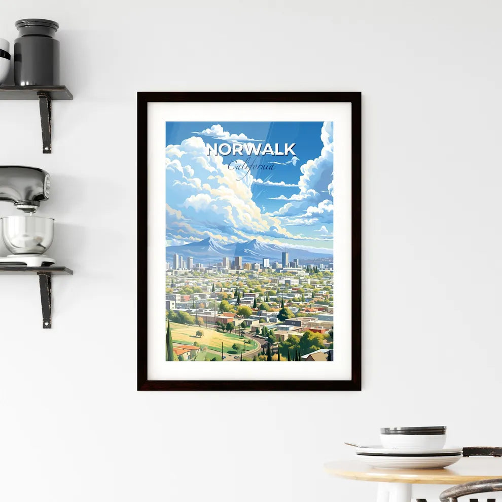 Norwalk, California, A Poster of a city with trees and mountains in the background Default Title