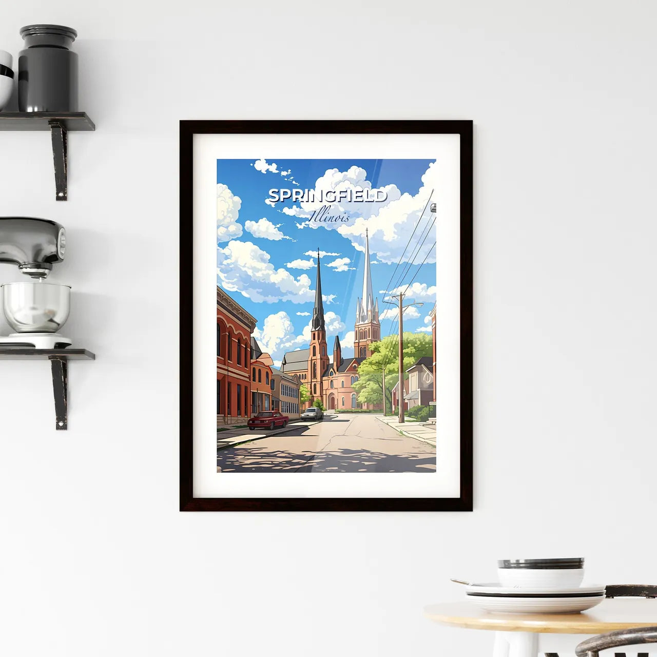 Springfield, Illinois, A Poster of a street with buildings and cars on it Default Title