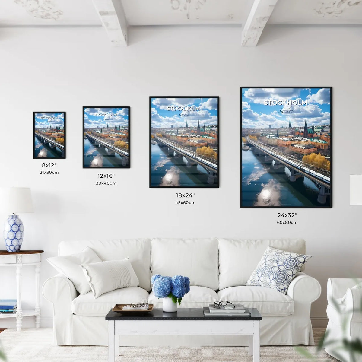 Stockholm, Sweden, A Poster of a train on a bridge over a river Default Title