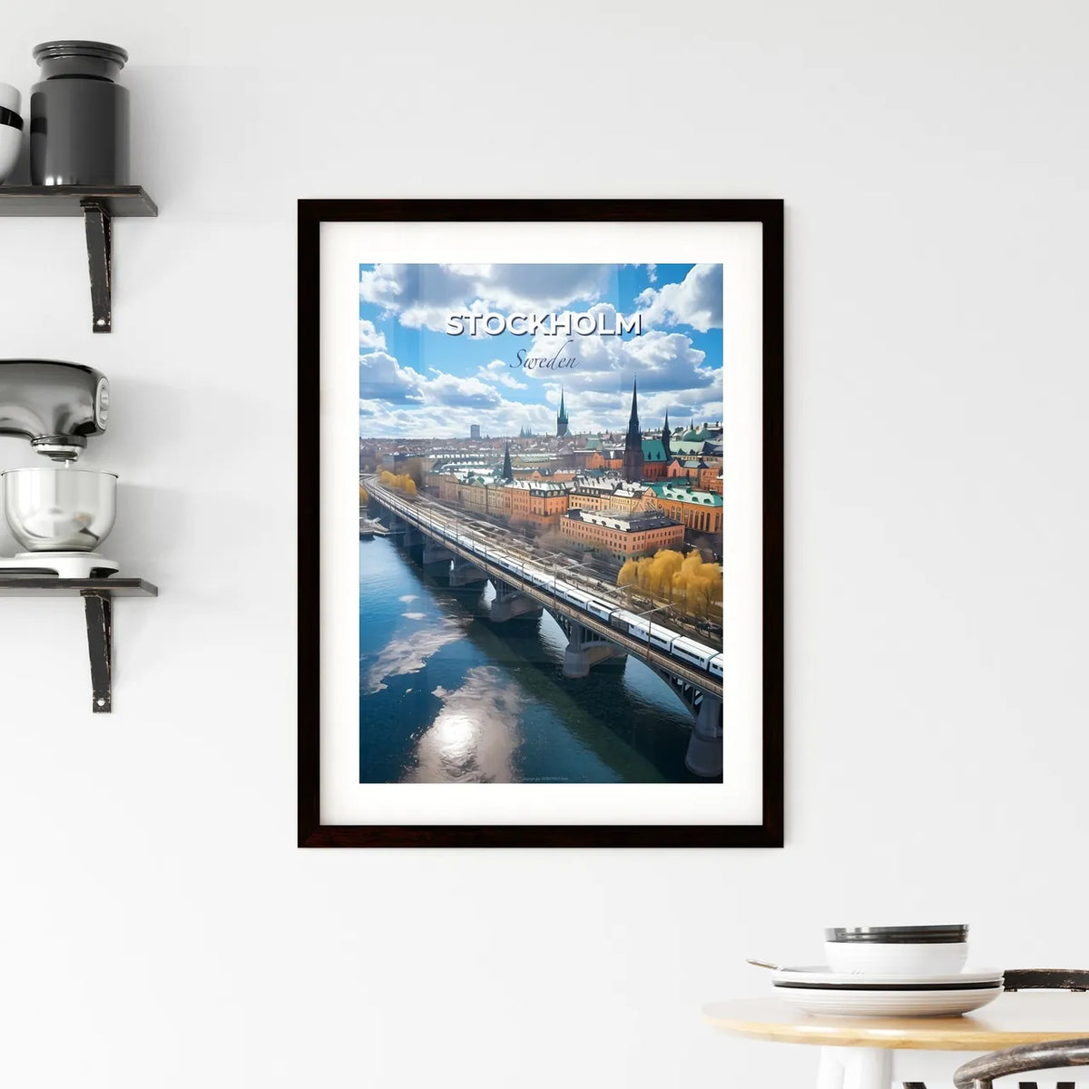 Stockholm, Sweden, A Poster of a train on a bridge over a river Default Title