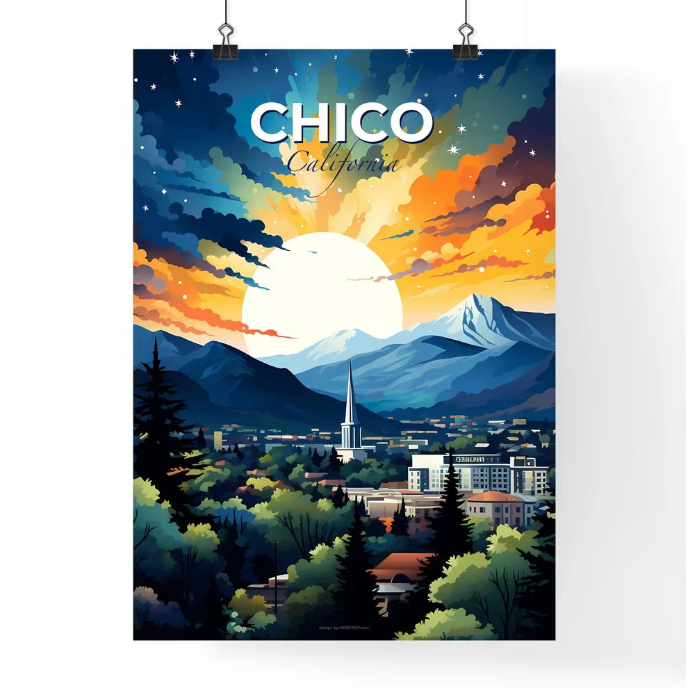 Chico, California, A Poster of a landscape of a city with mountains and trees Default Title