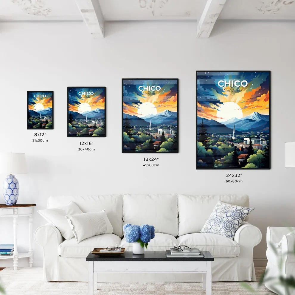 Chico, California, A Poster of a landscape of a city with mountains and trees Default Title