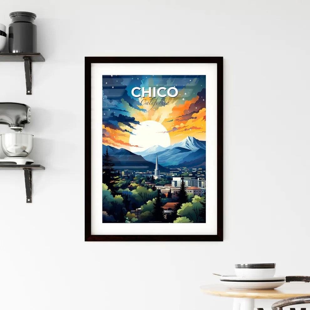 Chico, California, A Poster of a landscape of a city with mountains and trees Default Title