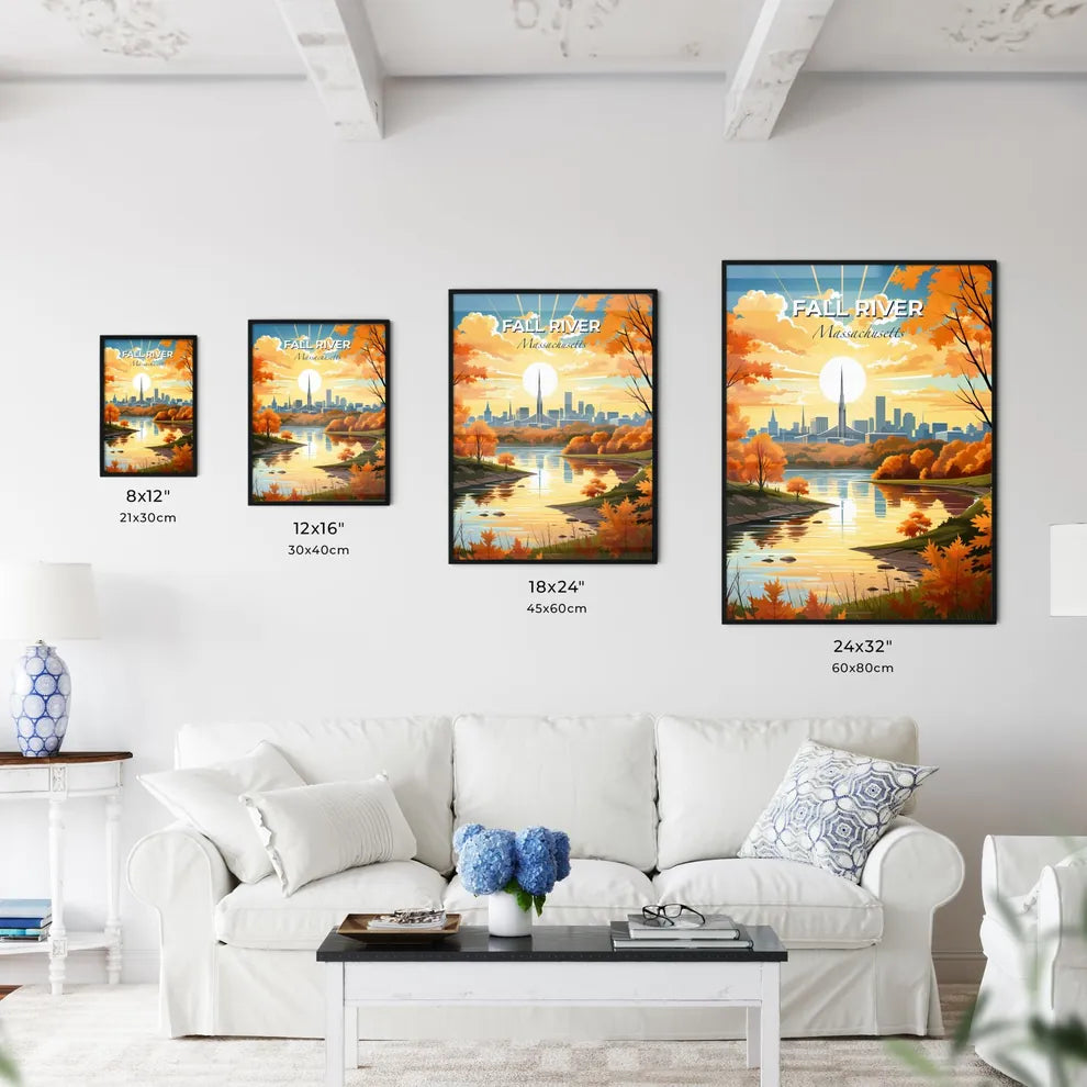 Fall River, Massachusetts, A Poster of a river with trees and a city in the background Default Title
